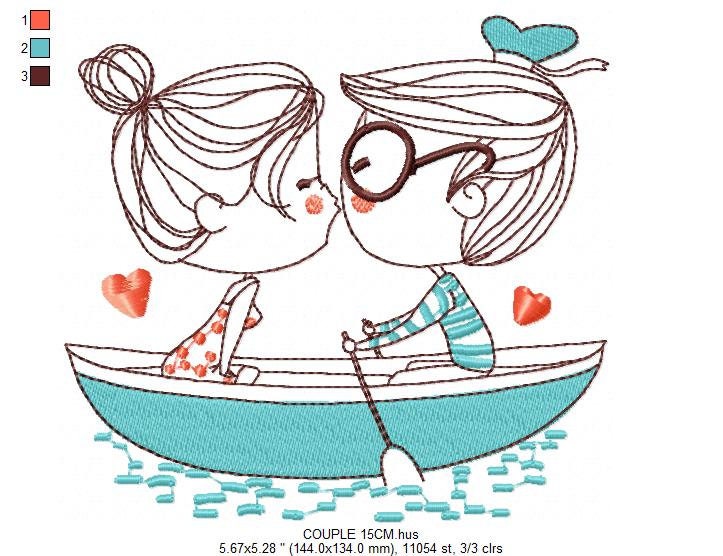 Love Couple embroidery designs - Valentines in a boat machine embroidery pattern - Romance gondula girlfriend boyfriend - Instant download