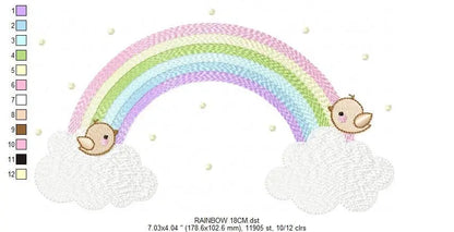 Rainbow with birds embroidery design - Rainbow with clouds machine embroidery pattern - Baby girl file - Instant digital download pes jef Marcia Embroidery