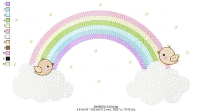 Rainbow with birds embroidery design - Rainbow with clouds machine embroidery pattern - Baby girl file - Instant digital download pes jef Marcia Embroidery