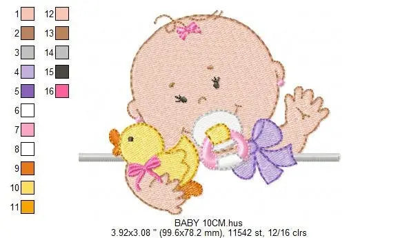 Peek a boo Baby girl with pacifier embroidery designs - Newborn baby machine embroidery pattern file - Instant digital download pes jef dst Marcia Embroidery
