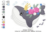 Load image into Gallery viewer, Whale embroidery designs - Baby girl embroidery design machine embroidery pattern - Whale with flowers embroidery file - instant download
