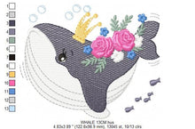 Load image into Gallery viewer, Whale embroidery designs - Baby girl embroidery design machine embroidery pattern - Whale with flowers embroidery file - instant download
