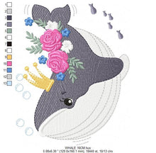 Cargar imagen en el visor de la galería, Whale embroidery designs - Baby girl embroidery design machine embroidery pattern - Whale with flowers embroidery file - instant download
