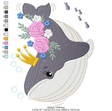 Charger l&#39;image dans la galerie, Whale embroidery designs - Baby girl embroidery design machine embroidery pattern - Whale with flowers embroidery file - instant download
