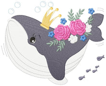 Charger l&#39;image dans la galerie, Whale embroidery designs - Baby girl embroidery design machine embroidery pattern - Whale with flowers embroidery file - instant download
