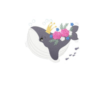 Load image into Gallery viewer, Whale embroidery designs - Baby girl embroidery design machine embroidery pattern - Whale with flowers embroidery file - instant download
