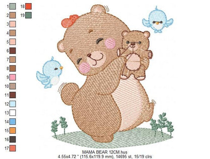 Mama Bear embroidery design - Teddy bear embroidery design machine embroidery pattern - Baby Girl embroidery file - instant digital download Marcia Embroidery