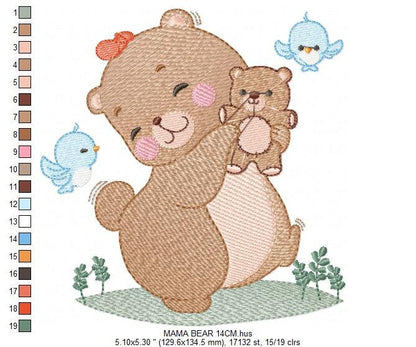 Mama Bear embroidery design - Teddy bear embroidery design machine embroidery pattern - Baby Girl embroidery file - instant digital download Marcia Embroidery