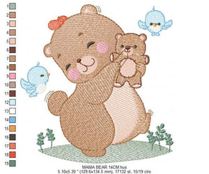 Bear embroidery designs - Mama bear embroidery design machine embroidery pattern - Baby Girl embroidery file - instant digital download