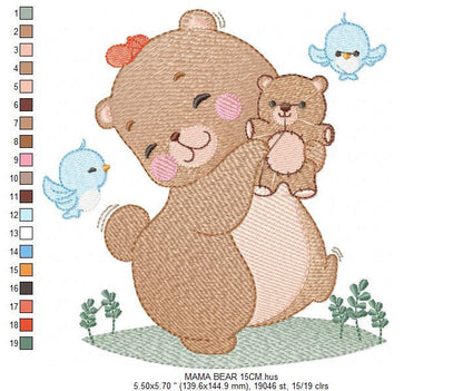 Mama Bear embroidery design - Teddy bear embroidery design machine embroidery pattern - Baby Girl embroidery file - instant digital download Marcia Embroidery