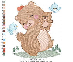 Bear embroidery designs - Mama bear embroidery design machine embroidery pattern - Baby Girl embroidery file - instant digital download