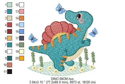 Dinosaur with butterflies embroidery designs - Spinosaurus Dino machine embroidery pattern - Baby boy file - Instant download pes jef dst Marcia Embroidery