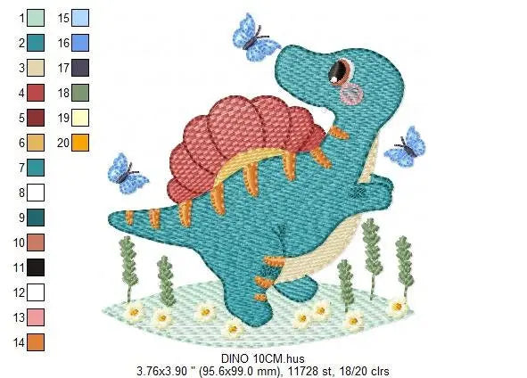 Dinosaur with butterflies embroidery designs - Spinosaurus Dino machine embroidery pattern - Baby boy file - Instant download pes jef dst Marcia Embroidery