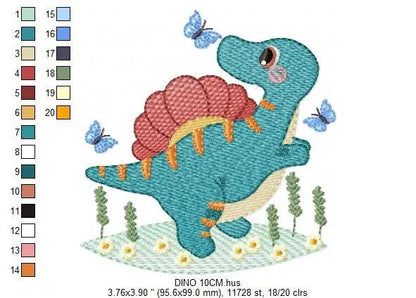 Dinosaur with butterflies embroidery designs - Spinosaurus Dino machine embroidery pattern - Baby boy file - Instant download pes jef dst Marcia Embroidery