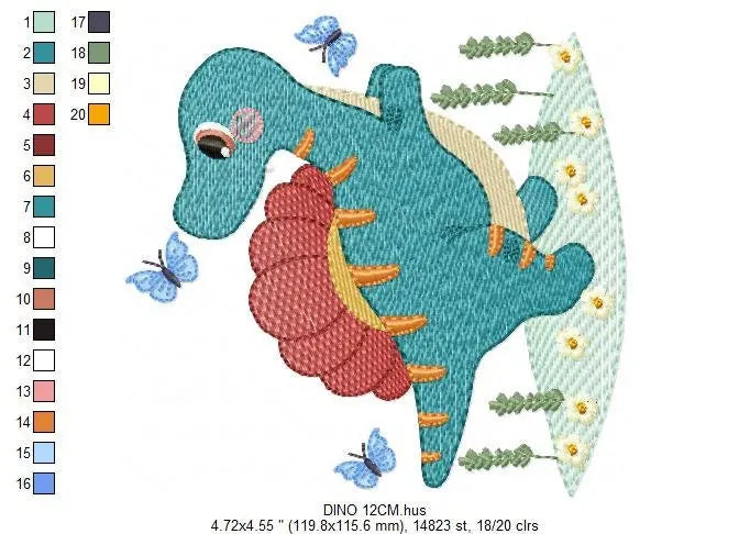 Dinosaur with butterflies embroidery designs - Spinosaurus Dino machine embroidery pattern - Baby boy file - Instant download pes jef dst Marcia Embroidery