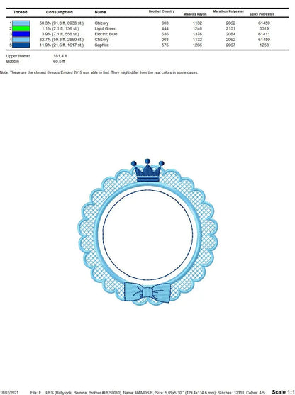 Crown embroidery designs - Frame embroidery design machine embroidery pattern - baby embroidery file - frame shape crown instant download Marcia Embroidery