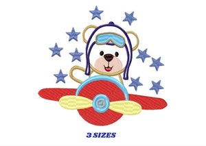 Bear embroidery designs - Plane embroidery design machine embroidery pattern - Teddy bear embroidery file - Bear Pilot Bear applique design