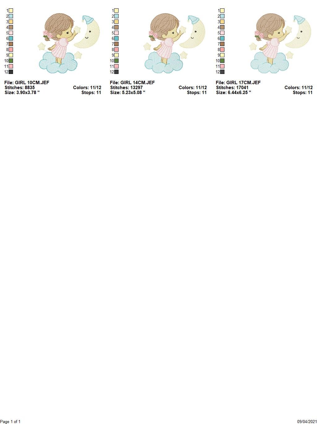 Baby Girl with half moon embroidery designs - Cloud and Moon machine embroidery pattern - Angel with moon file - Instant digital download