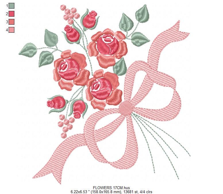 Flowers embroidery designs - Kitchen Towel embroidery design machine embroidery pattern - Roses embroidery file -  Roses Bouquet embroidery