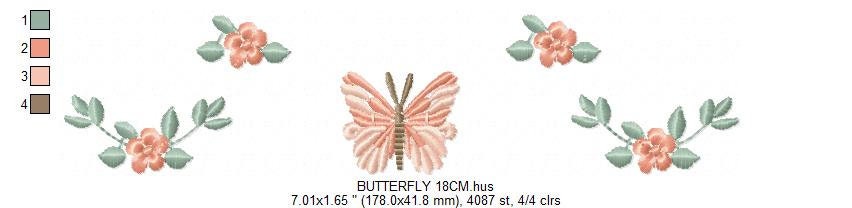 Flower embroidery designs - Butterfly embroidery design machine embroidery pattern - Tea towel embroidery file - Kitchen apron download pes