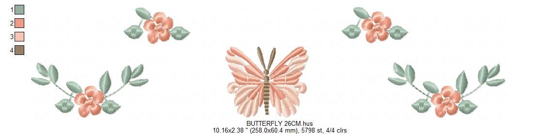 Flower embroidery designs - Butterfly embroidery design machine embroidery pattern - Tea towel embroidery file - Kitchen apron download pes