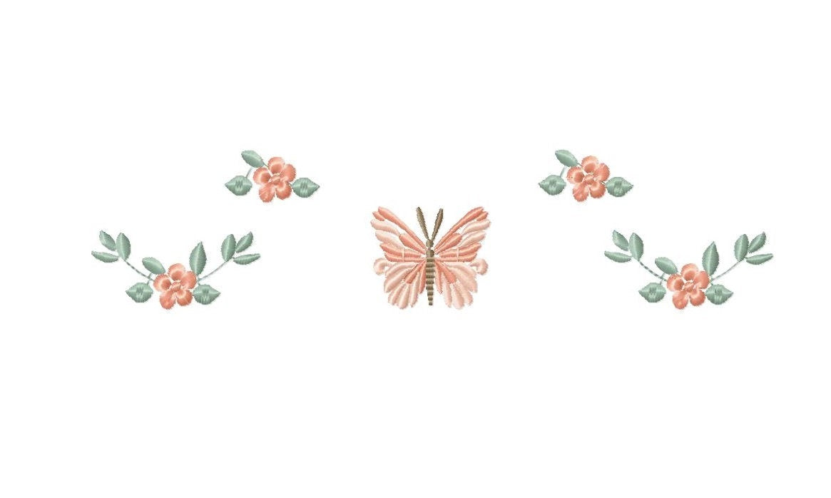 Flower embroidery designs - Butterfly embroidery design machine embroidery pattern - Tea towel embroidery file - Kitchen apron download pes