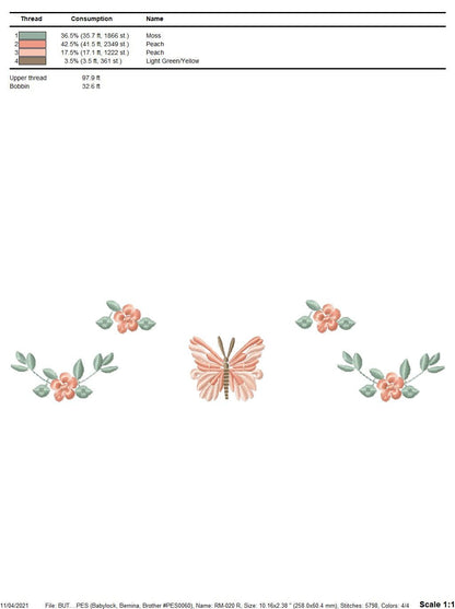 Flower embroidery designs - Butterfly embroidery design machine embroidery pattern - Tea towel embroidery file - Kitchen apron download pes