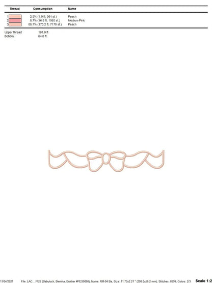 Lace embroidery designs - Bow Tie machine embroidery pattern - Baby girl embroidery file - Lace applique design ornament - Instant download Marcia Embroidery