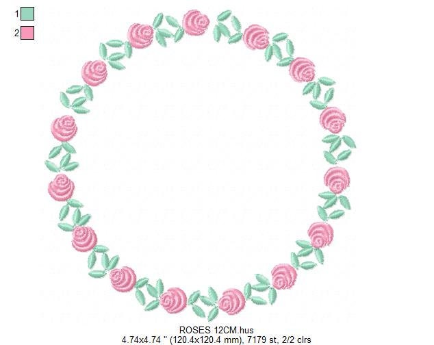 Roses Round Frame embroidery designs - Flower Wreath embroidery design machine embroidery pattern - Floral Garland file - Instant download