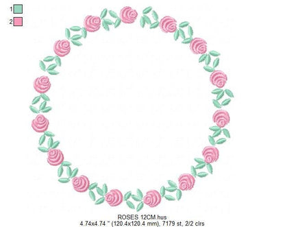 Roses Round Frame embroidery designs - Flower Wreath embroidery design machine embroidery pattern - Floral Garland file - Instant download