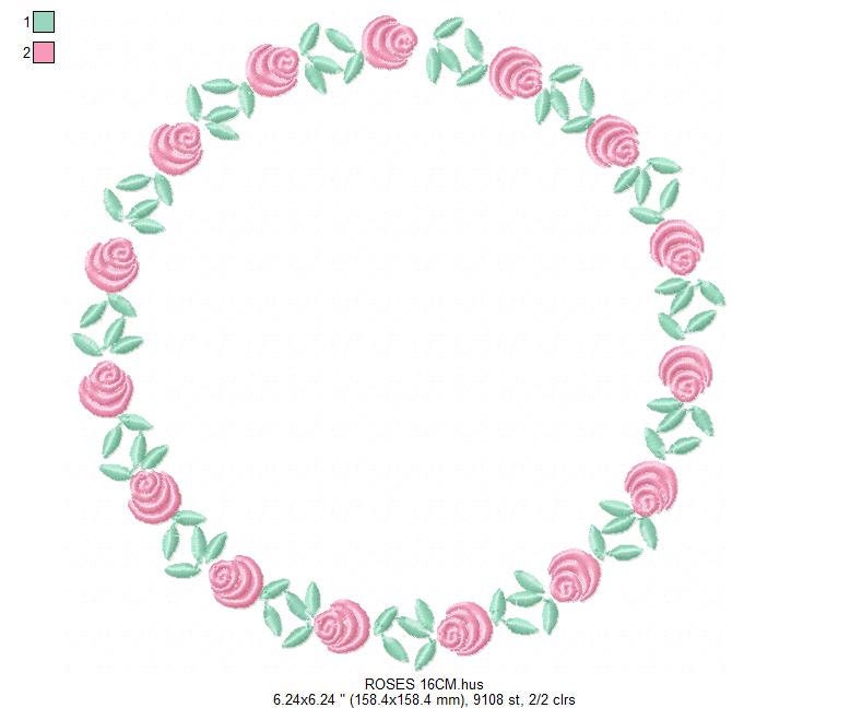Roses Round Frame embroidery designs - Flower Wreath embroidery design machine embroidery pattern - Floral Garland file - Instant download