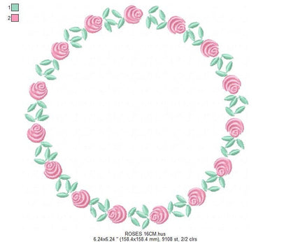 Roses Round Frame embroidery designs - Flower Wreath embroidery design machine embroidery pattern - Floral Garland file - Instant download