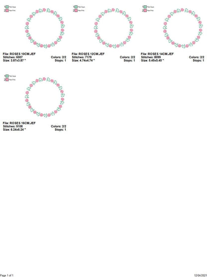 Roses Round Frame embroidery designs - Flower Wreath embroidery design machine embroidery pattern - Floral Garland file - Instant download