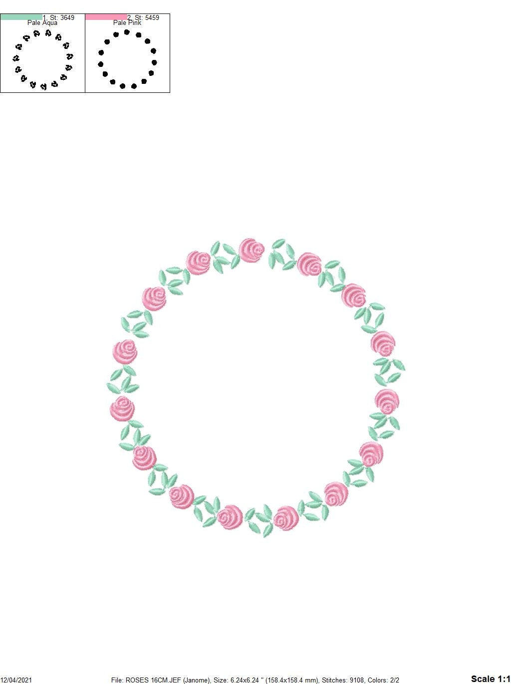 Roses Round Frame embroidery designs - Flower Wreath embroidery design machine embroidery pattern - Floral Garland file - Instant download
