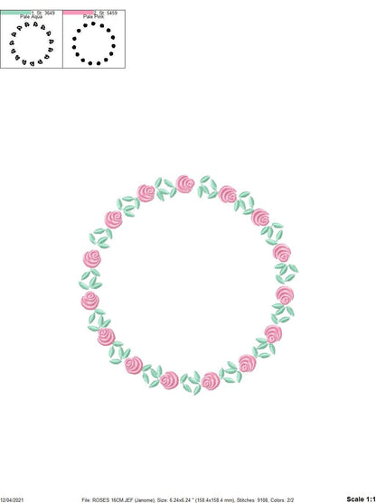 Roses Round Frame embroidery designs - Flower Wreath embroidery design machine embroidery pattern - Floral Garland file - Instant download