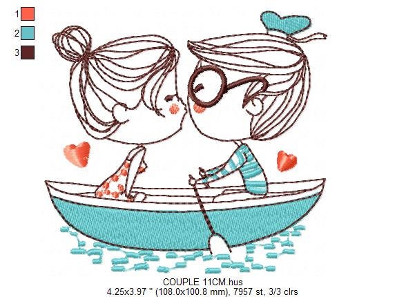 Love Couple embroidery designs - Valentines in a boat machine embroidery pattern - Romance gondula girlfriend boyfriend - Instant download