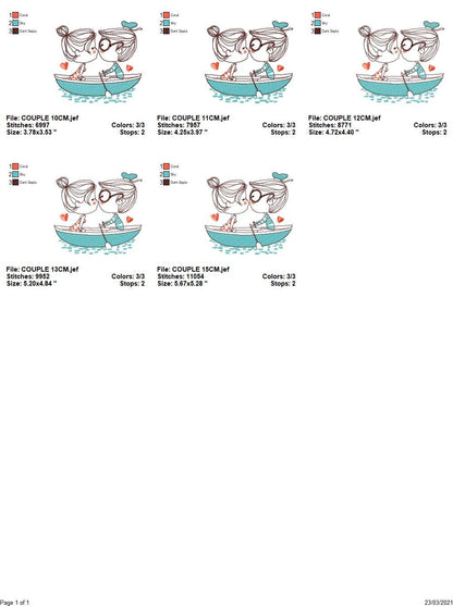 Love Couple embroidery designs - Valentines in a boat machine embroidery pattern - Romance gondula girlfriend boyfriend - Instant download