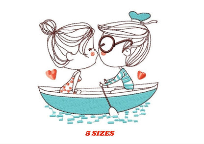 Love Couple embroidery designs - Valentines in a boat machine embroidery pattern - Romance gondula girlfriend boyfriend - Instant download