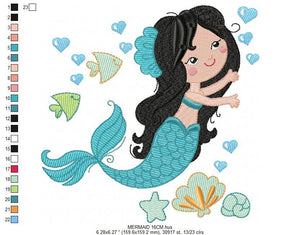 Mermaid embroidery designs - Princess embroidery design machine embroidery pattern - Mermaid rippled design - Girl embroidery file download
