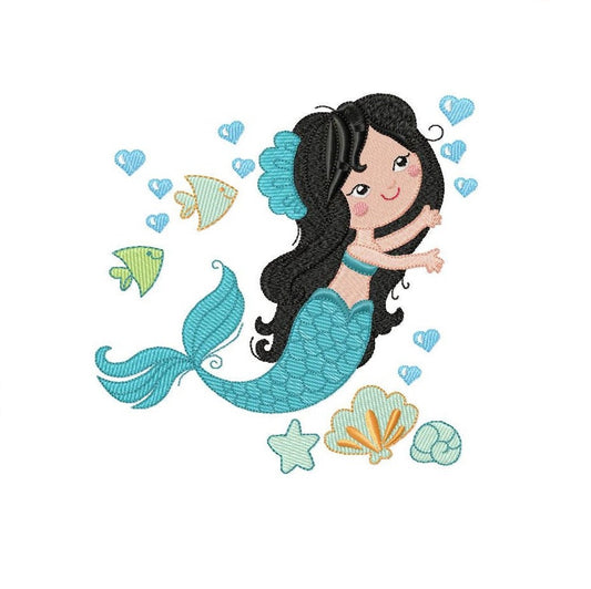 Mermaid embroidery designs - Princess embroidery design machine embroidery pattern - Mermaid rippled design - Girl embroidery file download