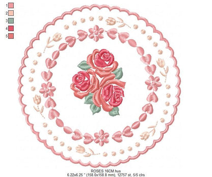 Flowers embroidery designs - Roses Frame Tag machine embroidery pattern - Floral Kitchen Towel - Instant digital download pes jef dst hus