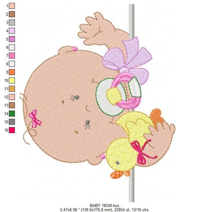 Peek a boo Baby girl with pacifier embroidery designs - Newborn baby machine embroidery pattern file - Instant digital download pes jef dst Marcia Embroidery