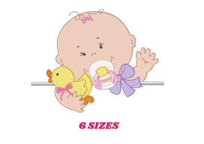 Peek a boo Baby girl with pacifier embroidery designs - Newborn baby machine embroidery pattern file - Instant digital download pes jef dst Marcia Embroidery