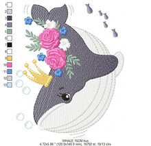 Cargar imagen en el visor de la galería, Whale embroidery designs - Baby girl embroidery design machine embroidery pattern - Whale with flowers embroidery file - instant download
