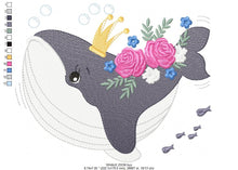 Cargar imagen en el visor de la galería, Whale embroidery designs - Baby girl embroidery design machine embroidery pattern - Whale with flowers embroidery file - instant download
