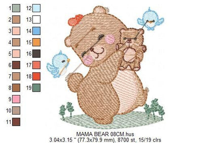 Mama Bear embroidery design - Teddy bear embroidery design machine embroidery pattern - Baby Girl embroidery file - instant digital download Marcia Embroidery