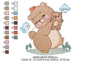 Bear embroidery designs - Mama bear embroidery design machine embroidery pattern - Baby Girl embroidery file - instant digital download