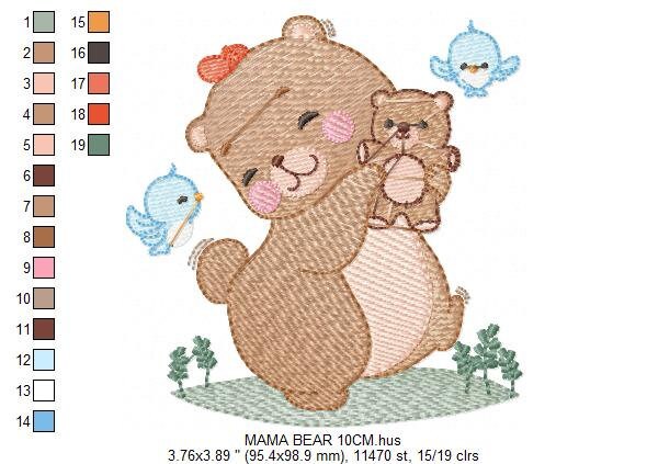 Mama Bear embroidery design - Teddy bear embroidery design machine embroidery pattern - Baby Girl embroidery file - instant digital download Marcia Embroidery