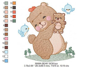 Bear embroidery designs - Mama bear embroidery design machine embroidery pattern - Baby Girl embroidery file - instant digital download