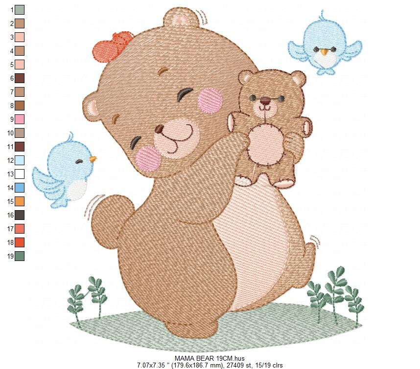Mama Bear embroidery design - Teddy bear embroidery design machine embroidery pattern - Baby Girl embroidery file - instant digital download Marcia Embroidery